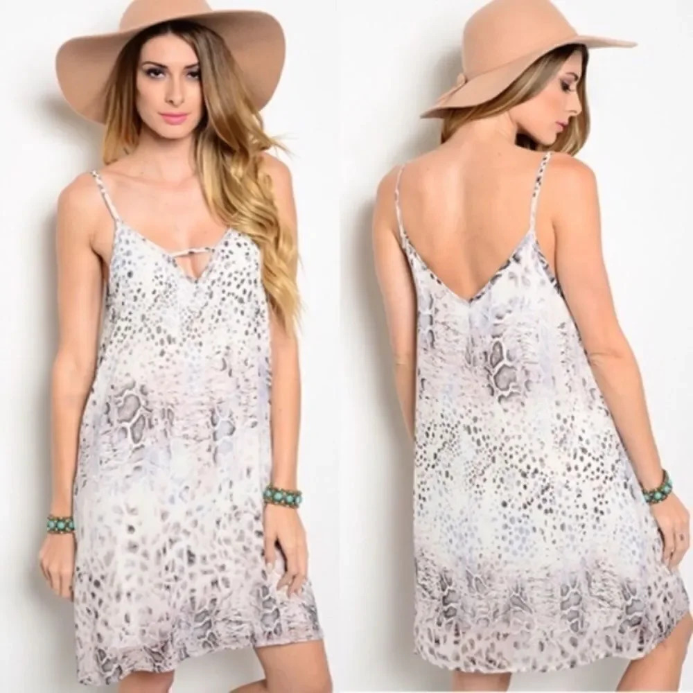Sweet Claire gray snake print slip dress